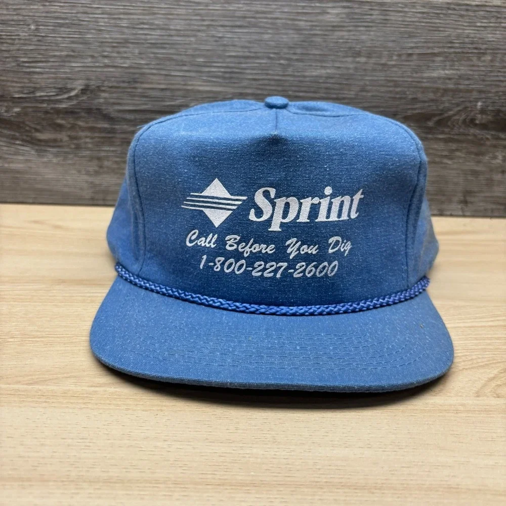 Vintage Sprint Hat Cap Snap Back Blue Call Before You Dig Advertising Promo 90s